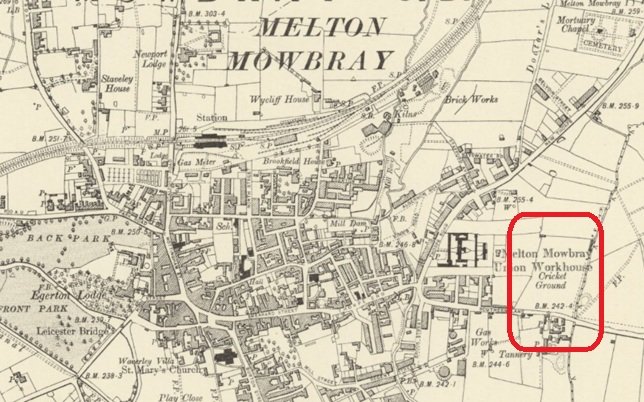 Melton Mowbray - All England Cricket Ground : Map credit National Library of Scotland